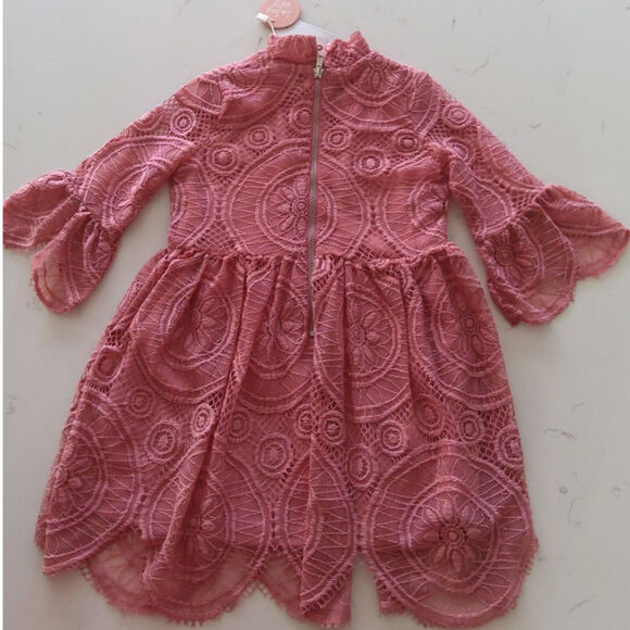 NWT Baileys Blossoms Boutique mabel lace baby dress bell sleeve floral 9-12 mth - Picture 2 of 10